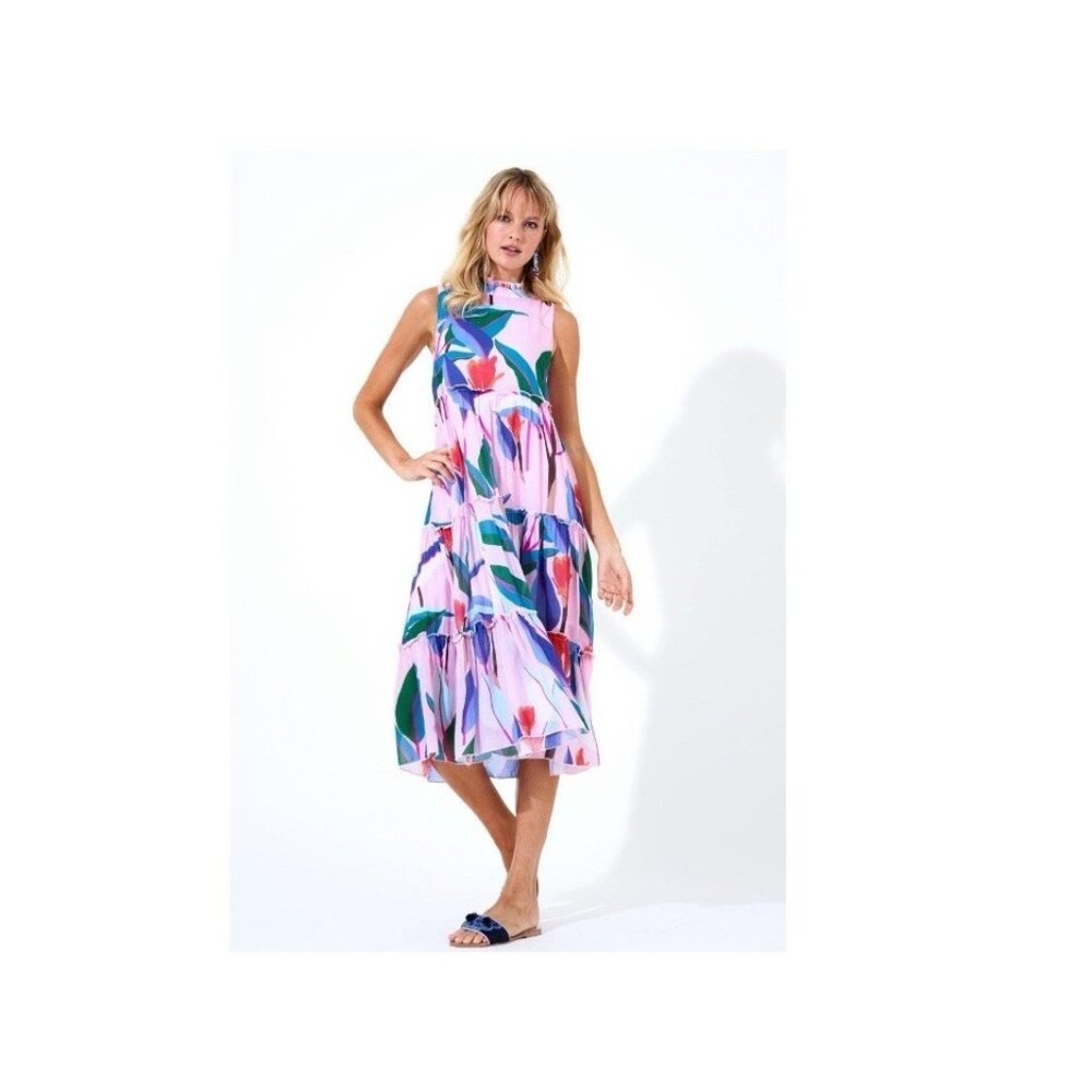 Oliphant | Pink Floral Print Midi Dress